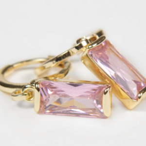 Aretes de aro con dije de zirconia Rosa